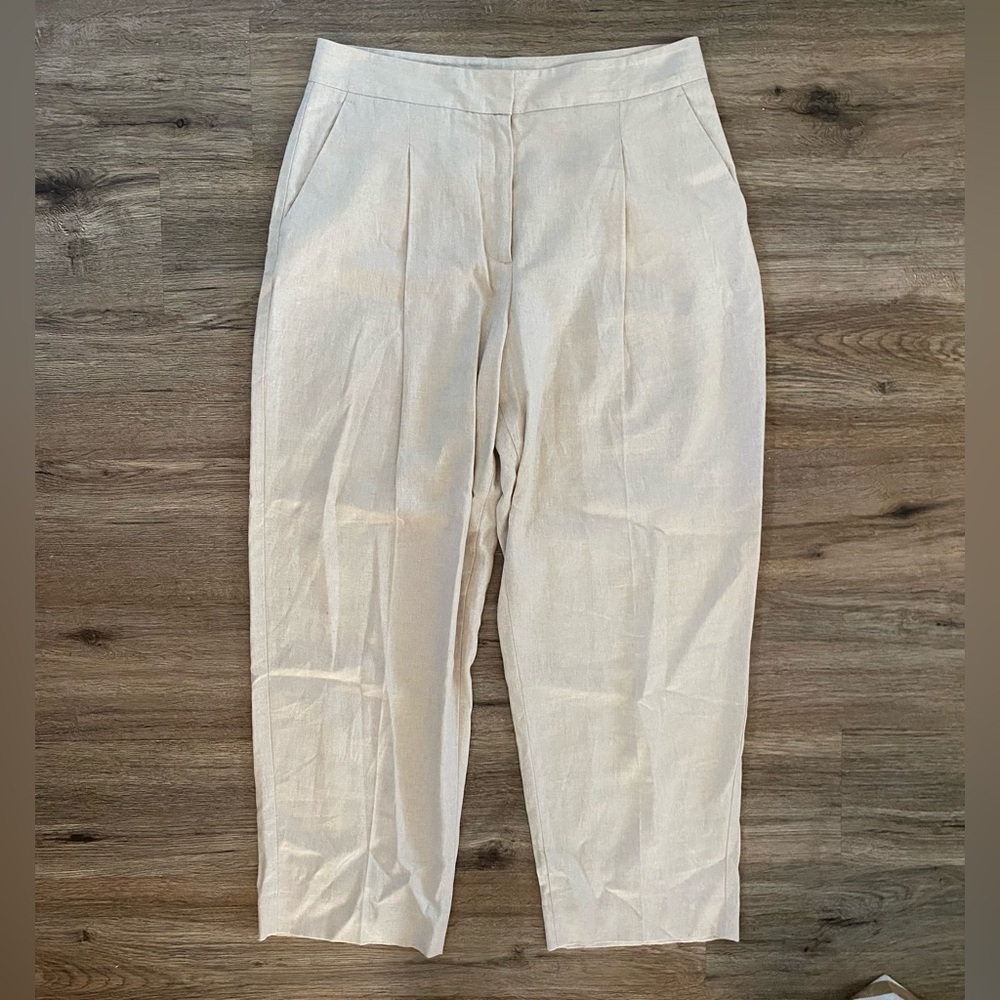 Zara Linen High Waisted Cropped Ankle Business Casual Office Pants Size Medium